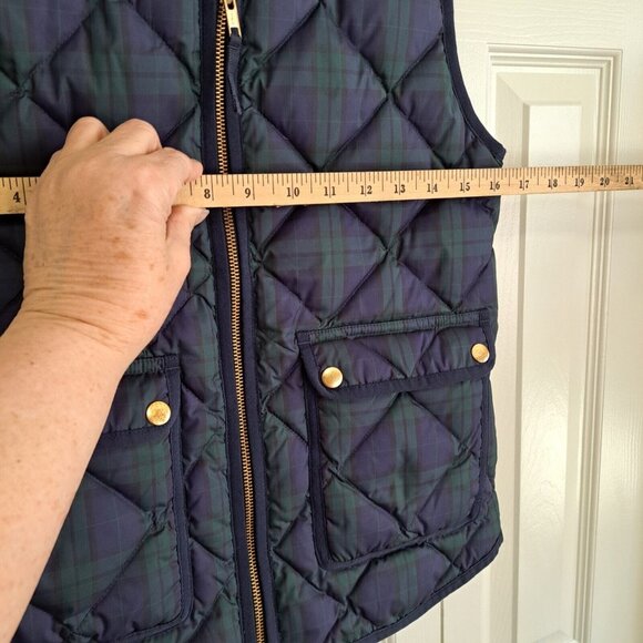 J Crew Vest Women's XXS Sleeveless Plaid Full Zip Down-Fill Quilted Blue Green - Picture 8 of 8
